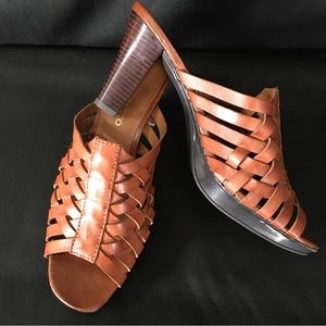 Franco Sarto Weaved Leather Peep Toe Heel Sandals Women 9.5 M